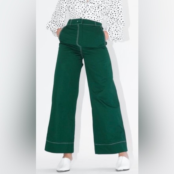 OhSevenDays Pants - Oh Seven Days High Kick Trousers Wide Leg Pants Forest Green Sz 25